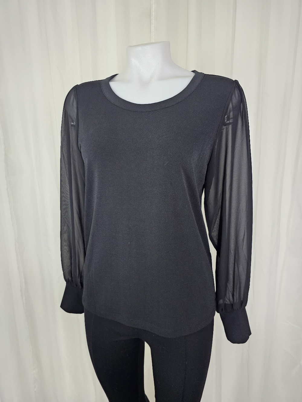 Banana Republic Black Long Sleeve Sheer Sleeve Top Small